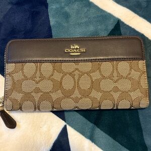SOLD Coach Black and Brown Signature Zip Wallet
